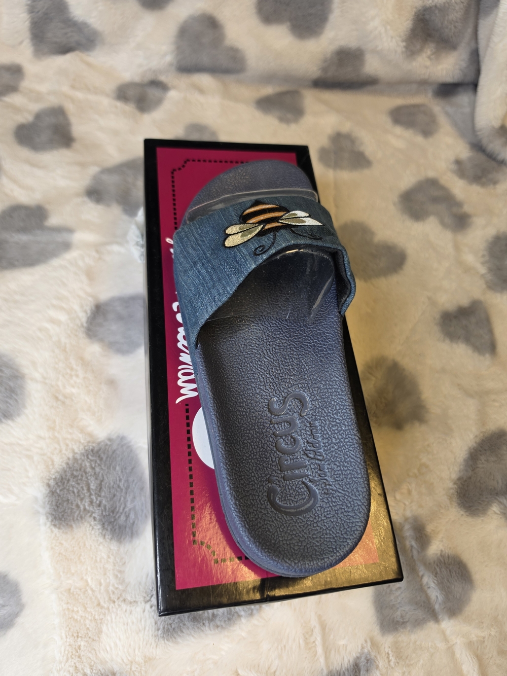 Sam Edelman Kids Navy Slide Sandals with Bee & Gold Crown - Picture 4 of 13